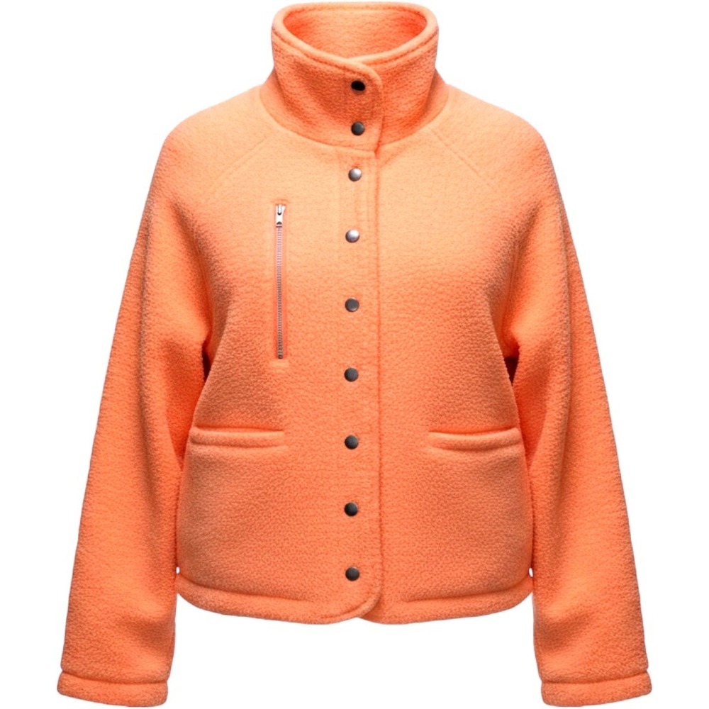 POL Fuzzy Sherpa Jacket Coral Orange Snap Button Front Pocket Cozy Coat